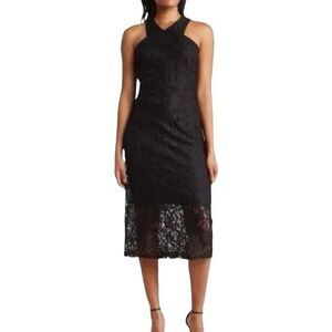 Sam Edelman Black Sleeveless Halter Neck Lace Midi Sheath Dress 2